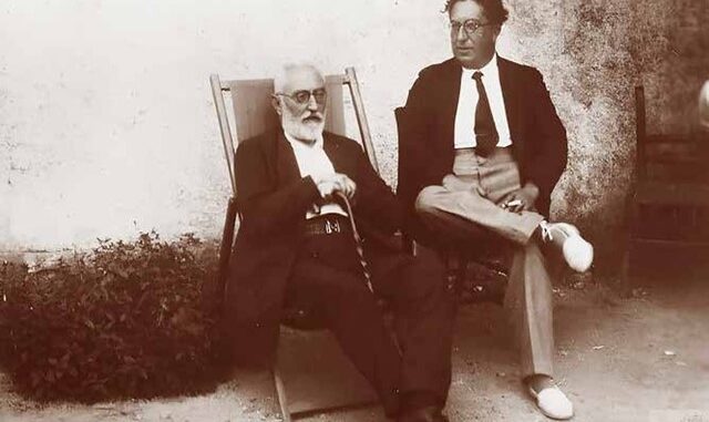 Eduardo Ortega y Gasset (derecha) con Miguel de Unamuno (1864-1936) en Hendaya, Francia, 1925.